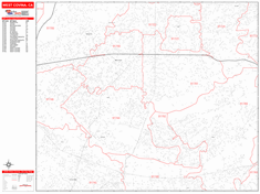 West Covina Wall Map Zip Code Red Line Style 2024